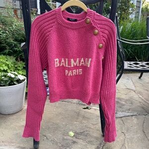 BALMAIN PARIS PINK SWEATER, BUTTONS, SIZE FR 40, US 8
